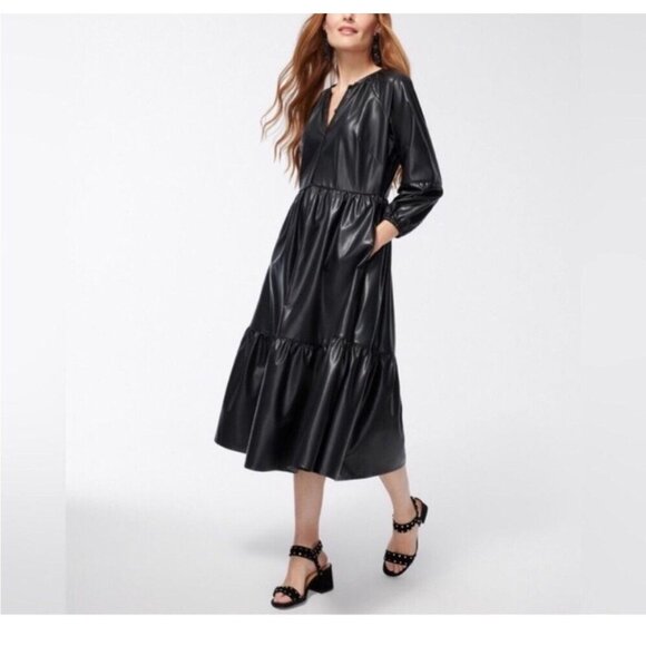 Chico’s Tiered Midi Dress Whimsigoth Size 12 Black Faux Leather NWT - Picture 6 of 7